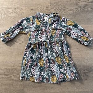 kate quinn Floral Ruffle Dress - Pink, Mustard & Green